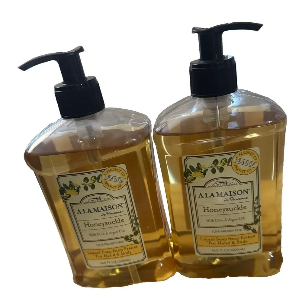 2 A La Maison Honeysuckle Olive Argan Oil Liquid Soap Hand Wash Body 16.9 oz